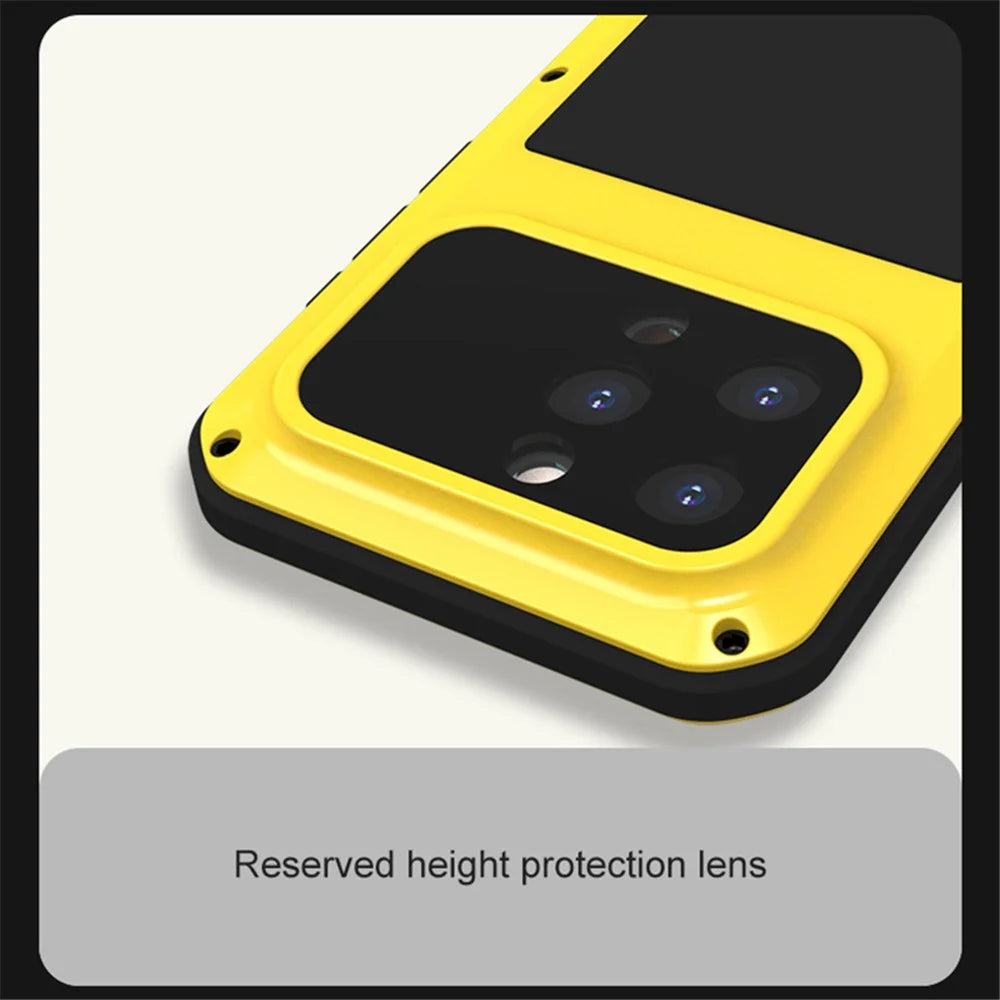 LOVE MEI For iPhone 15 Pro Case Shockproof Phone Cover with Tempered Glass Film - Yellow - 4