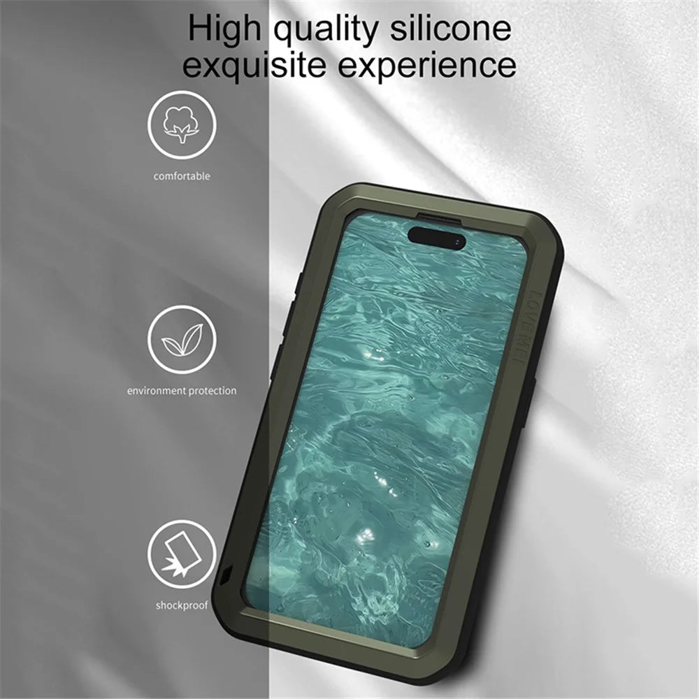 LOVE MEI For iPhone 15 Pro Case Shockproof Phone Cover with Tempered Glass Film - Yellow - 5