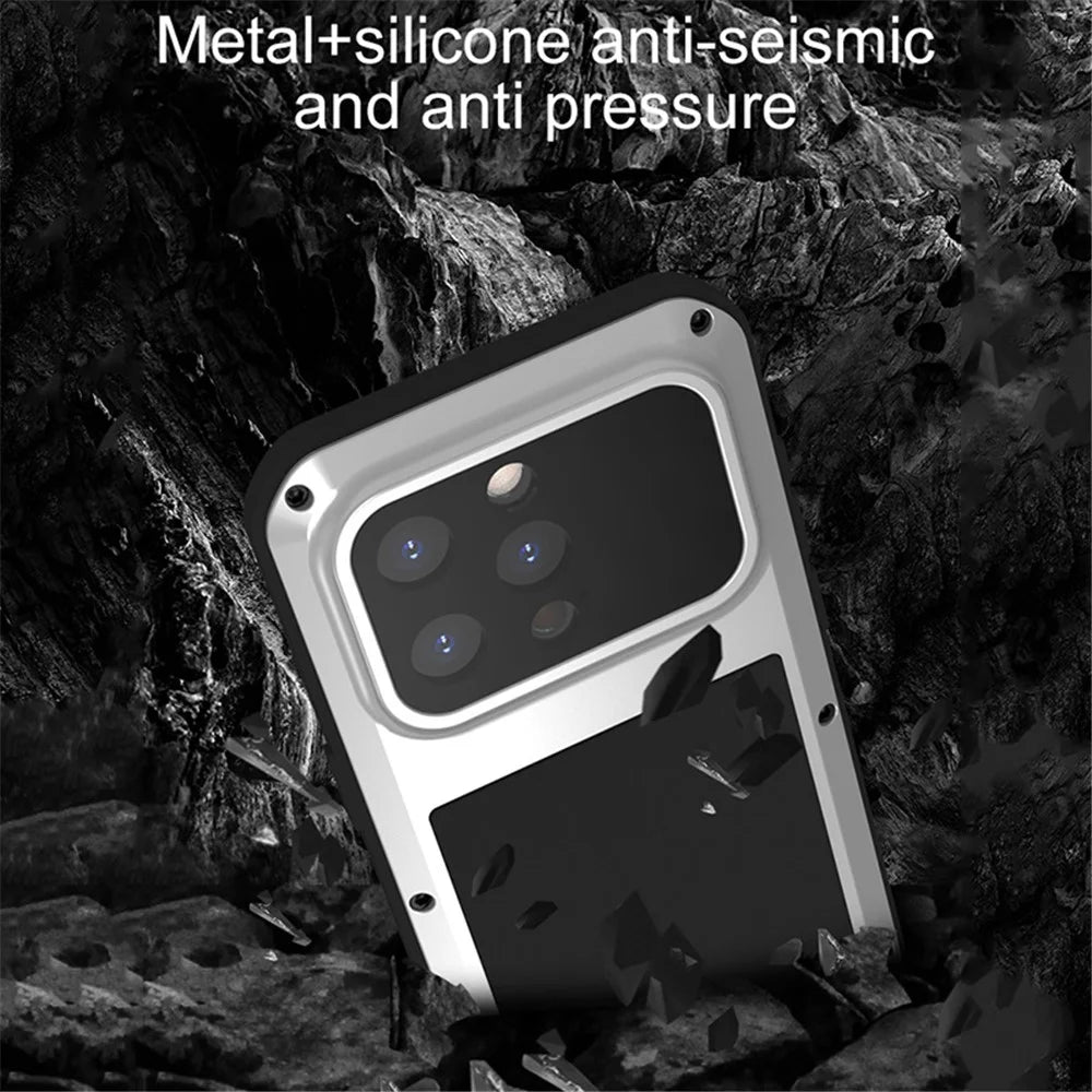 LOVE MEI For iPhone 15 Pro Case Shockproof Phone Cover with Tempered Glass Film - Yellow - 6