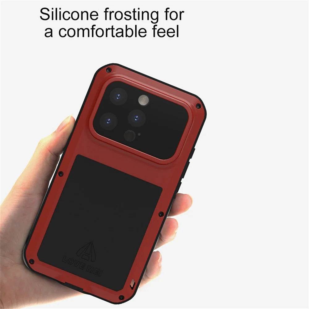 LOVE MEI For iPhone 15 Pro Case Shockproof Phone Cover with Tempered Glass Film - Yellow - 7