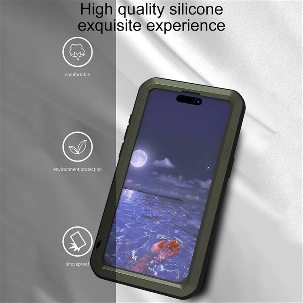 LOVE MEI For iPhone 15 Pro Max Case with Tempered Glass Film Metal+Silicone Cover - Yellow - 5