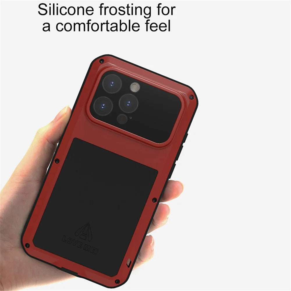 LOVE MEI For iPhone 15 Pro Max Case with Tempered Glass Film Metal+Silicone Cover - Yellow - 7