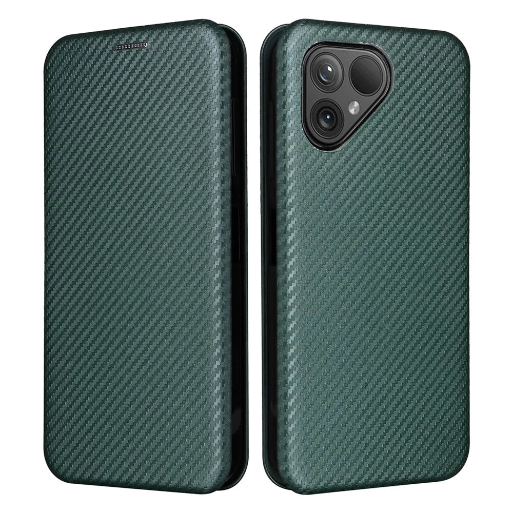For Fairphone 5 Case Carbon Fiber Texture Phone Cover with Card Holder - Green - 1