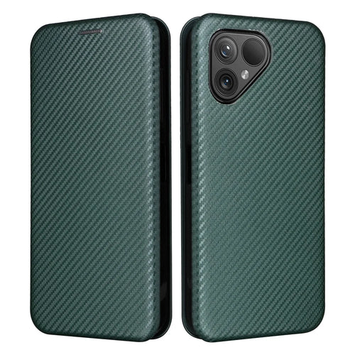 For Fairphone 5 Case Carbon Fiber Texture Phone Cover with Card Holder - Green - 1