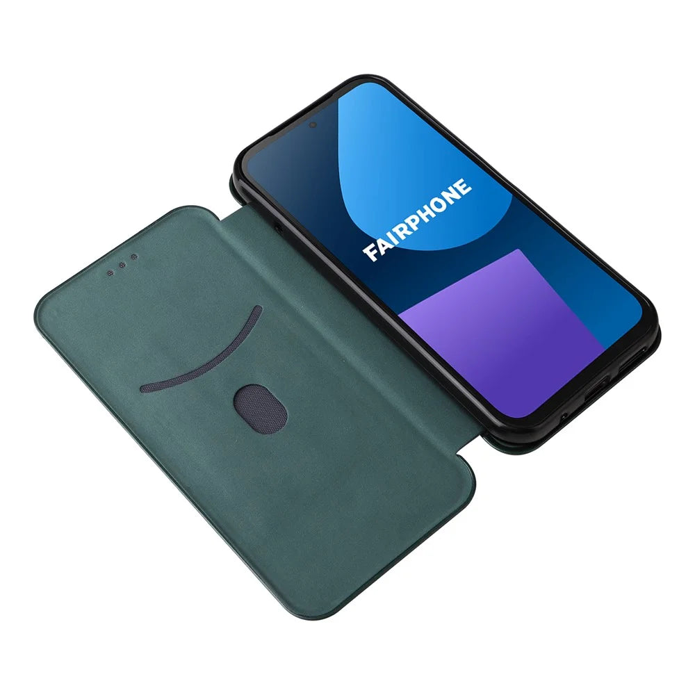 For Fairphone 5 Case Carbon Fiber Texture Phone Cover with Card Holder - Green - 2