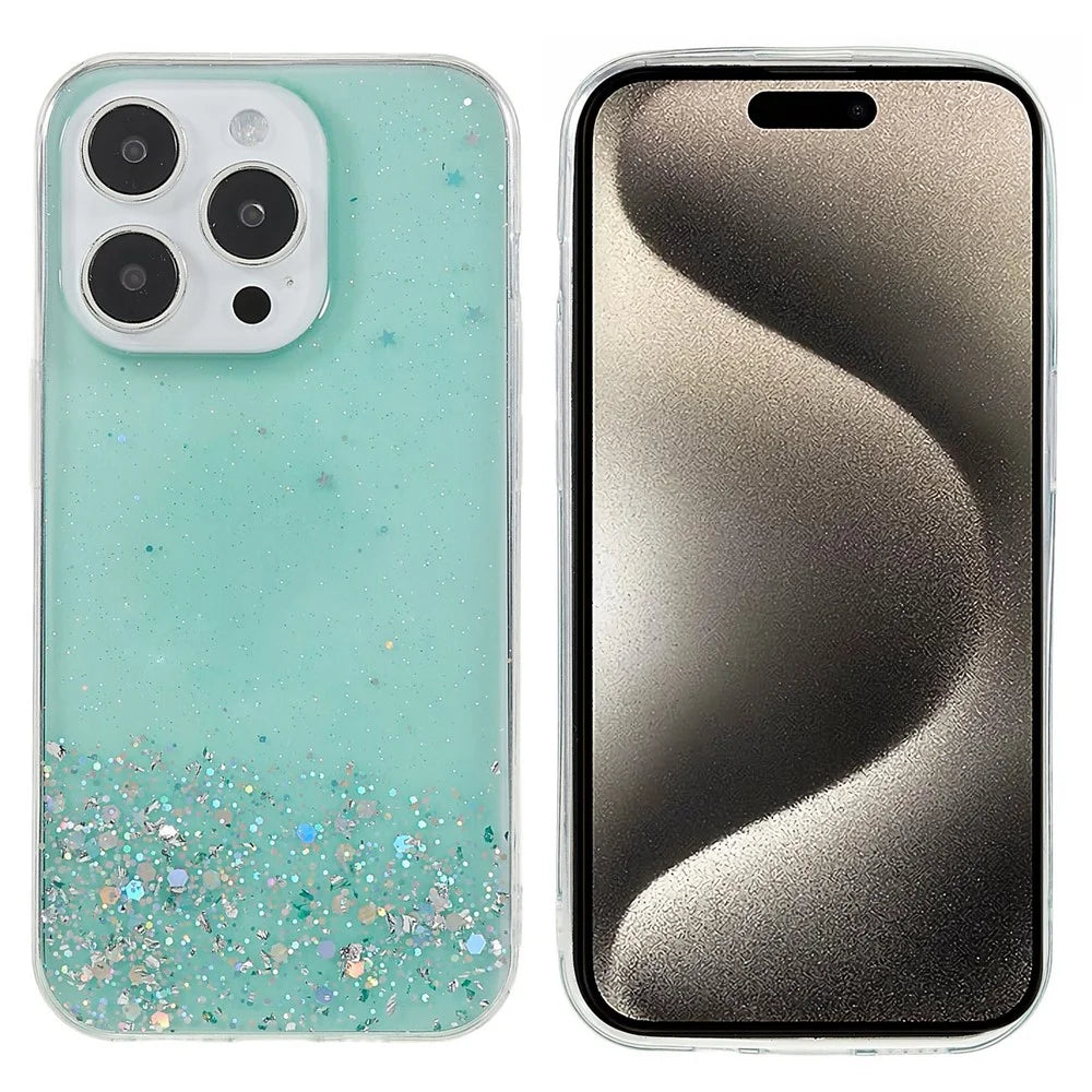 For iPhone 15 Pro Max TPU Case Starry Sky Sparkle Epoxy Protective Phone Back Cover - Green - 1