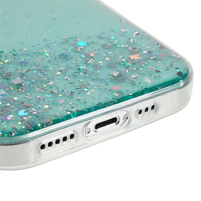 For iPhone 15 Pro Max TPU Case Starry Sky Sparkle Epoxy Protective Phone Back Cover - Green - 4