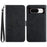 HT03 For Google Pixel 8a Cover Leather Stand Phone Wallet Case with Wrist Strap - Black - 1