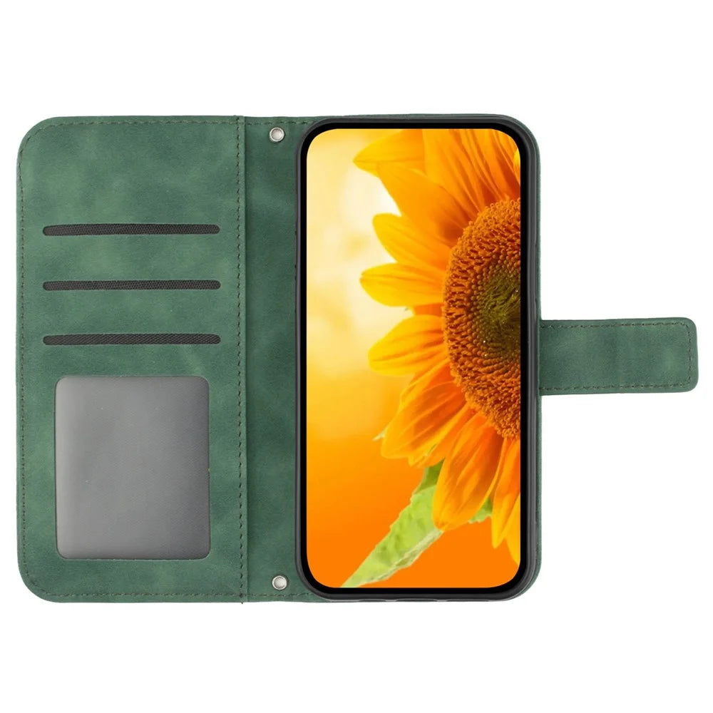 HT04 For Google Pixel 8a Cover PU Leather Stand Phone Wallet Case with Wrist Strap - Dark Green - 2