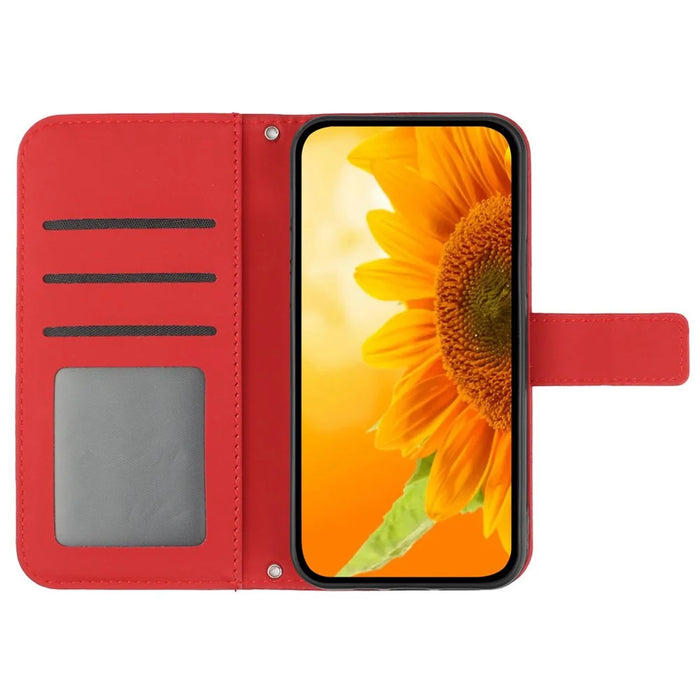 HT04 For Google Pixel 8a Case Imprinted Leather Smartphone Cover with Shoulder Strap - Red - 2