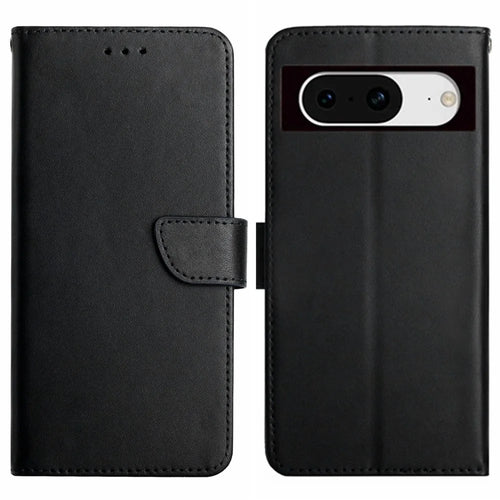 HT02 For Google Pixel 8a Case Genuine Cow Leather Stand Wallet Phone Cover - Black - 1