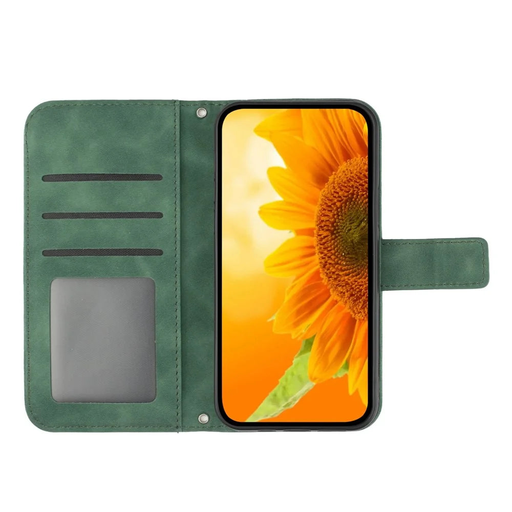 HT04 For Samsung Galaxy S24 Ultra Case Sunflower Imprint Leather Phone Cover with Shoulder Strap - Dark Green - 2