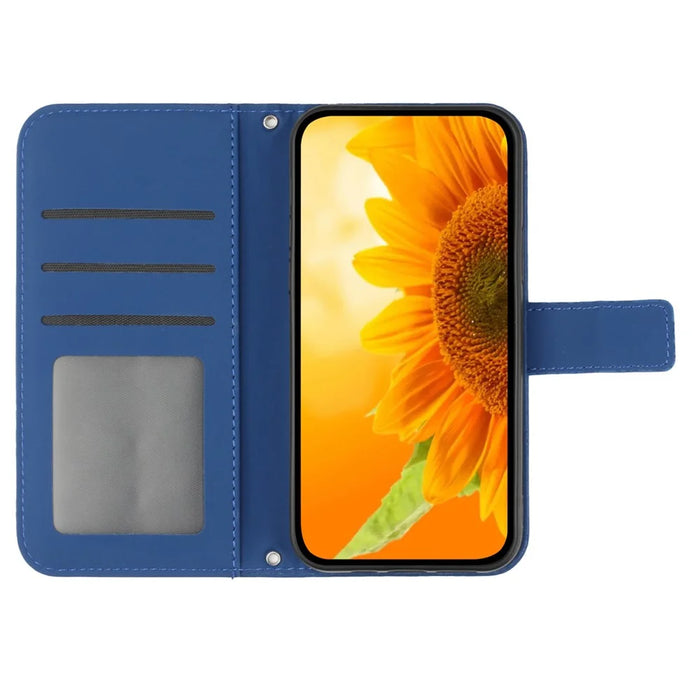 HT04 For Samsung Galaxy S24 Ultra Cover PU Leather Phone Case with Wrist Strap - Sapphire - 2
