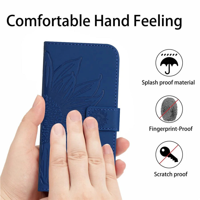 HT04 For Samsung Galaxy S24 Ultra Cover PU Leather Phone Case with Wrist Strap - Sapphire - 4