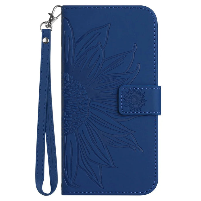 HT04 For Samsung Galaxy S24 Ultra Cover PU Leather Phone Case with Wrist Strap - Sapphire - 7