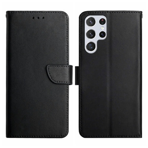 HT02 For Samsung Galaxy S24 Ultra Case Folio Flip Genuine Cow Leather Phone Cover - Black - 1