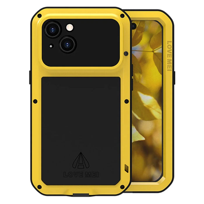 LOVE MEI For iPhone 15 Case with Tempered Glass Screen Protector Phone Cover - Yellow - 1