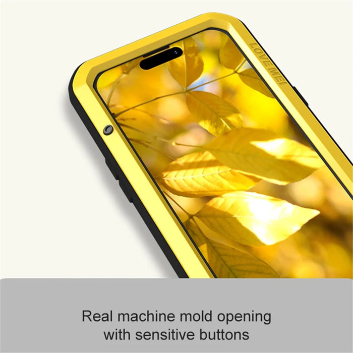 LOVE MEI For iPhone 15 Case with Tempered Glass Screen Protector Phone Cover - Yellow - 3