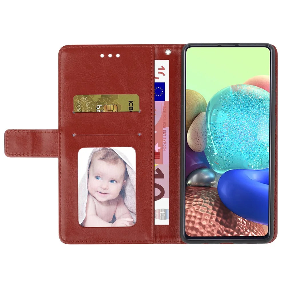 HT01 For Samsung Galaxy S24 Case Imprinted Flip Shell Leather Phone Cover - Brown - 2