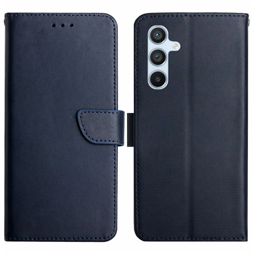HT02 For Samsung Galaxy S24+ Case Genuine Cow Leather Anti-fall Phone Cover - Blue - 1