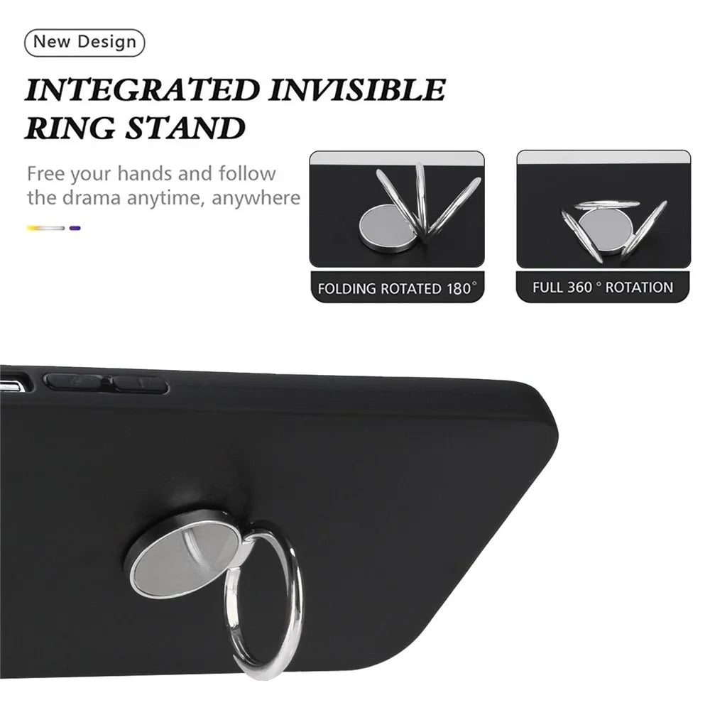 For Samsung Galaxy S24+ Case Ring Kickstand Shell Matte TPU Phone Cover - Silver - 4