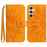 HT04 For Samsung Galaxy S24 Cover Drop Proof PU Leather Phone Case with Wrist Strap - Yellow - 1