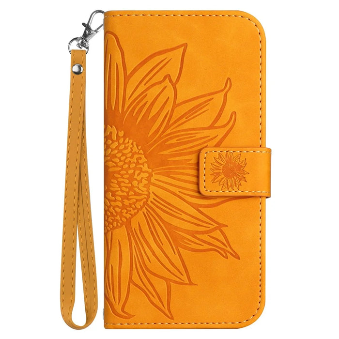 HT04 For Samsung Galaxy S24 Cover Drop Proof PU Leather Phone Case with Wrist Strap - Yellow - 7