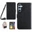 HT03 For Samsung Galaxy S24 Case Imprinted PU Leather Phone Wallet Cover with Shoulder Strap - Black - 1