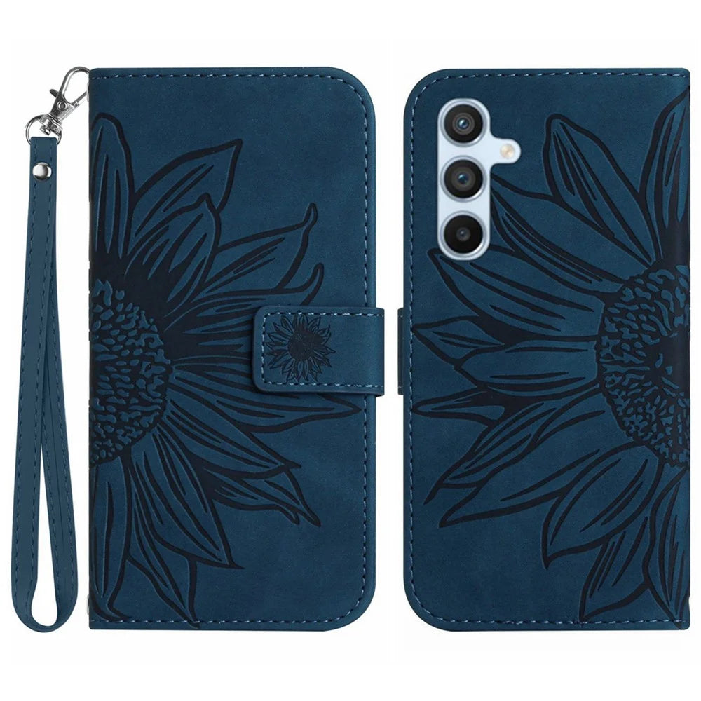 HT04 For Samsung Galaxy S24+ Cover Scratch Resistant PU Leather Phone Case - Dark Blue - 1