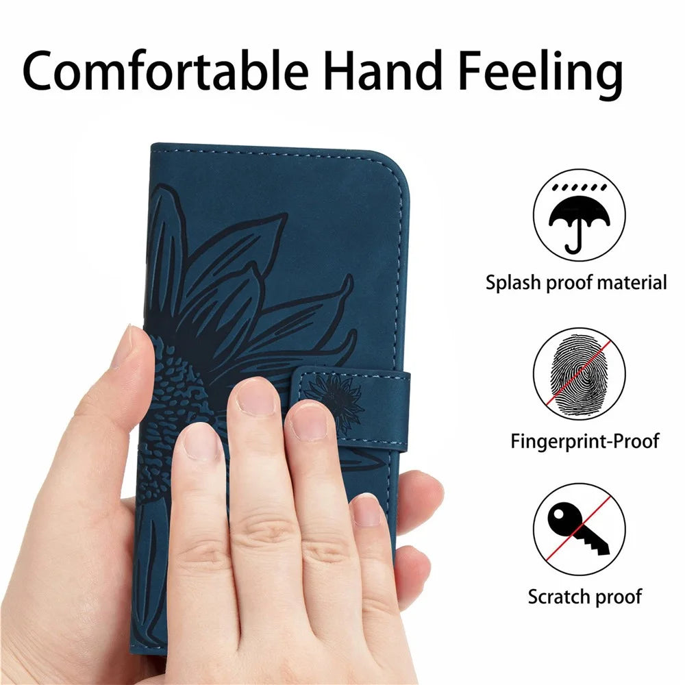 HT04 For Samsung Galaxy S24+ Cover Scratch Resistant PU Leather Phone Case - Dark Blue - 4