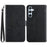 HT03 For Samsung Galaxy S24 Cover PU Leather Flower Imprint Phone Case with Wrist Strap - Black - 1
