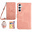 HT03 For Samsung Galaxy A15 4G Case Imprinted Leather Protective Phone Cover with Long Strap - Pink - 1