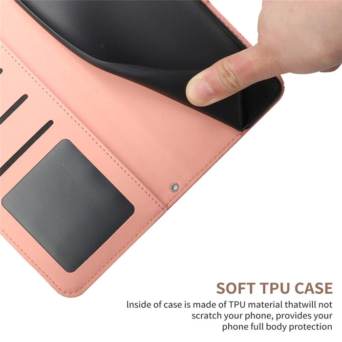 HT03 For Samsung Galaxy A15 4G Case Imprinted Leather Protective Phone Cover with Long Strap - Pink - 4