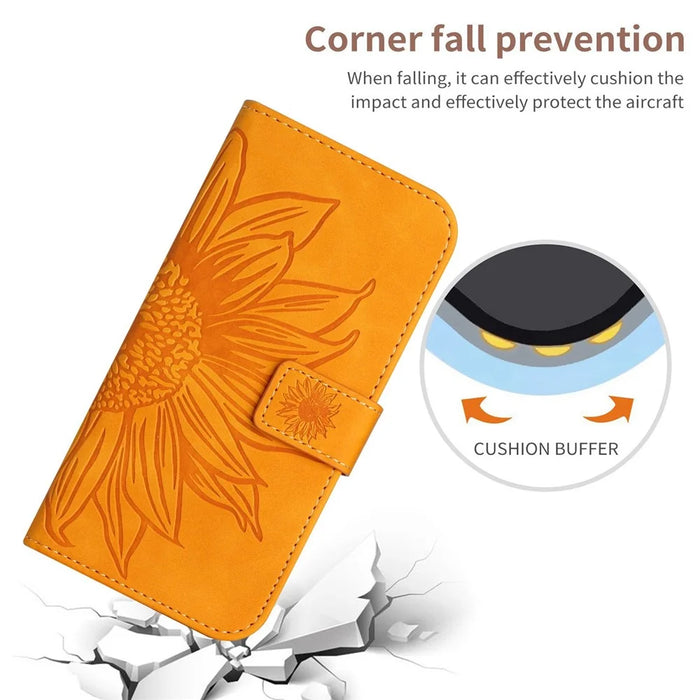 HT04 For Samsung Galaxy S24 Case Anti-fall Sunflower Imprint Leather Cover with Shoulder Strap - Yellow - 6
