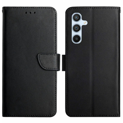 HT02 For Samsung Galaxy S24 Case Shockproof Genuine Cow Leather Phone Cover - Black - 1