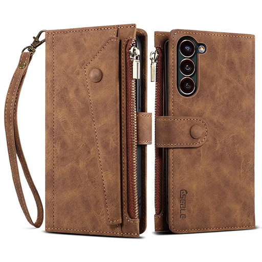 ESEBLE Star Series For Samsung Galaxy S24 Case RFID Blocking Leather Wallet Phone Cover - Brown - 1