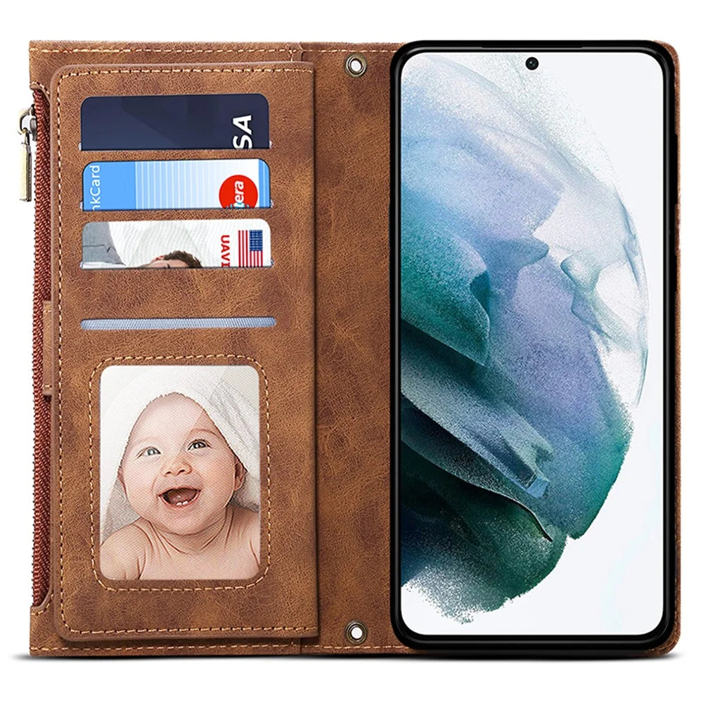 ESEBLE Star Series For Samsung Galaxy S24 Case RFID Blocking Leather Wallet Phone Cover - Brown - 2