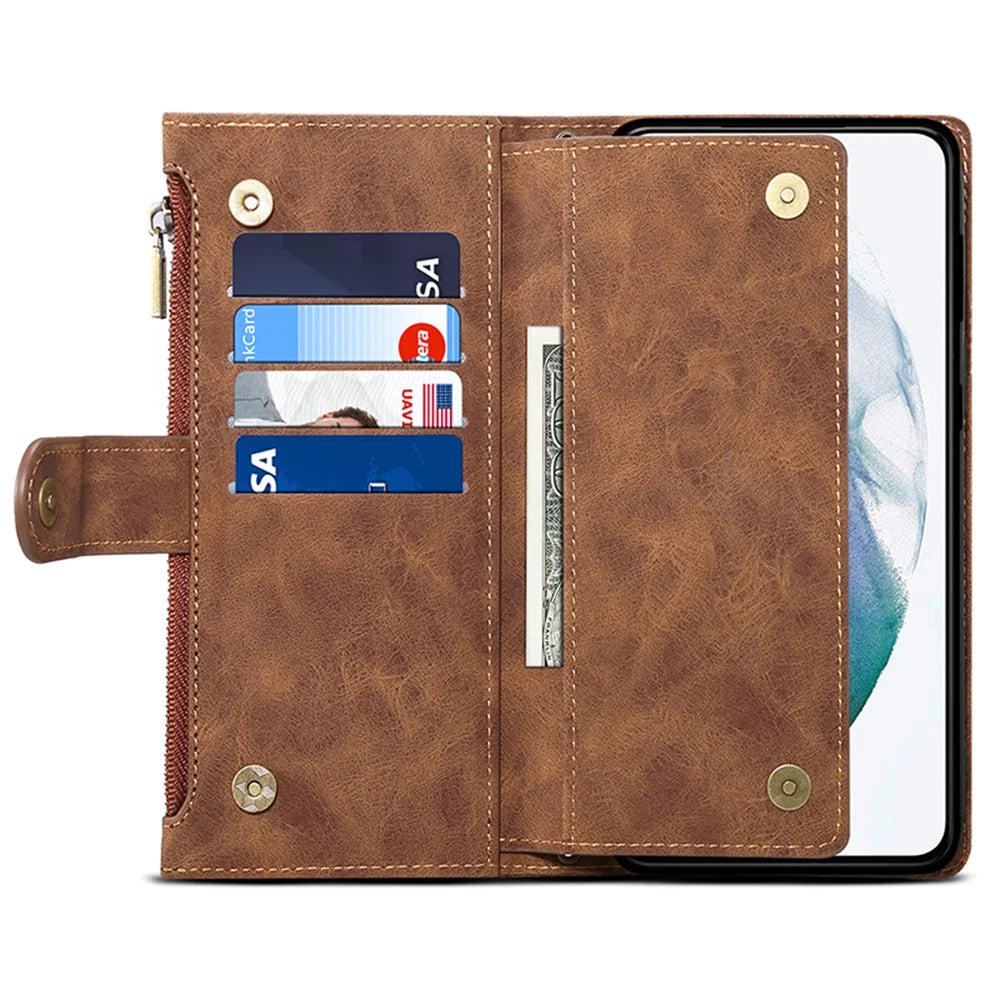 ESEBLE Star Series For Samsung Galaxy S24 Case RFID Blocking Leather Wallet Phone Cover - Brown - 4