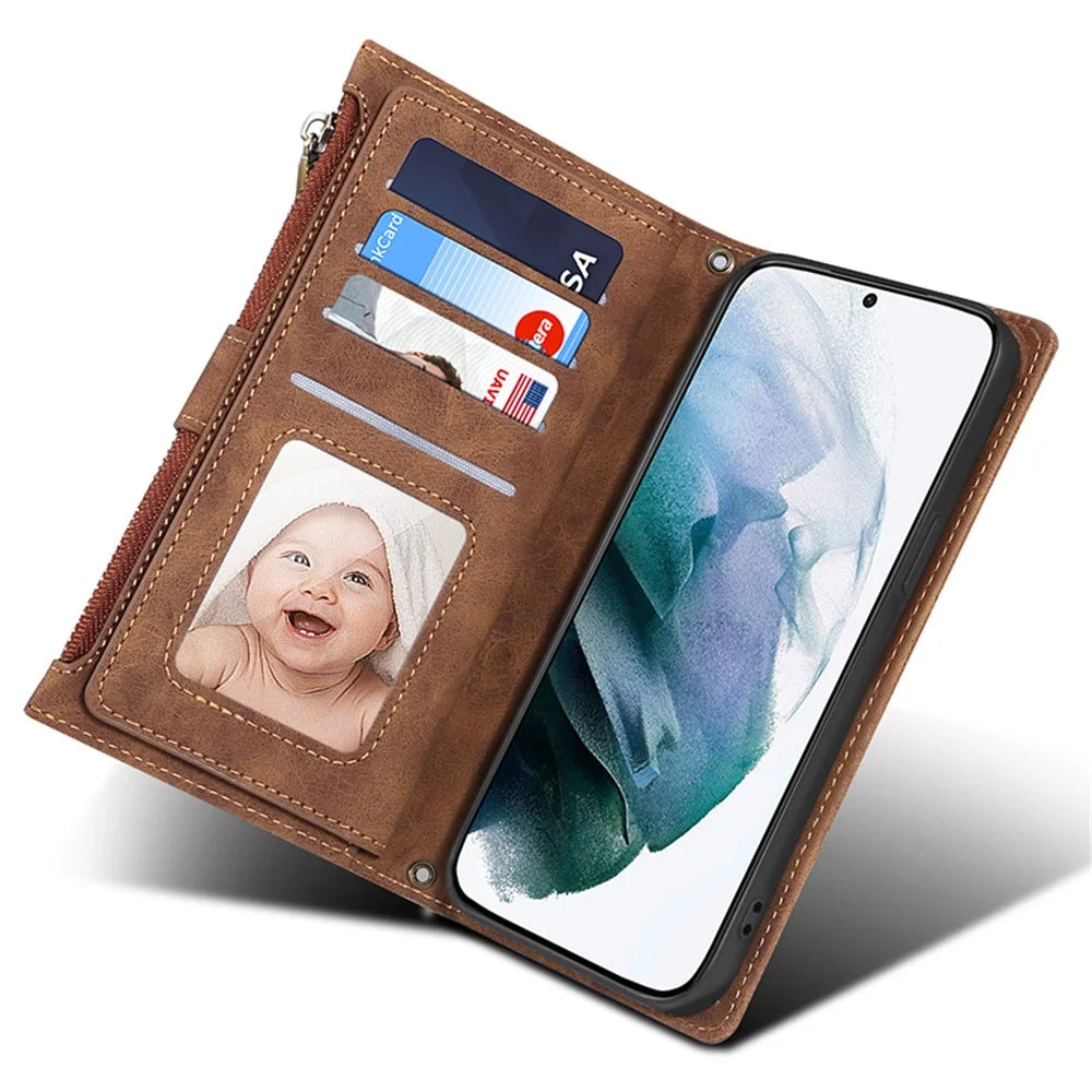 ESEBLE Star Series For Samsung Galaxy S24 Case RFID Blocking Leather Wallet Phone Cover - Brown - 7