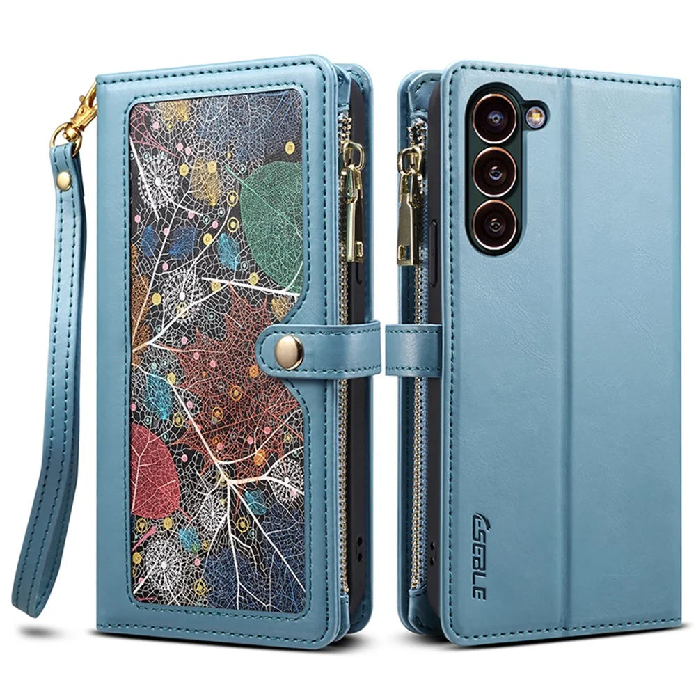 ESEBLE For Samsung Galaxy S24 Case Zipper Pocket Wallet Leather Phone Cover - Blue - 1