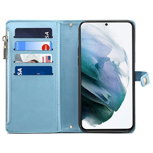 ESEBLE For Samsung Galaxy S24 Case Zipper Pocket Wallet Leather Phone Cover - Blue - 2