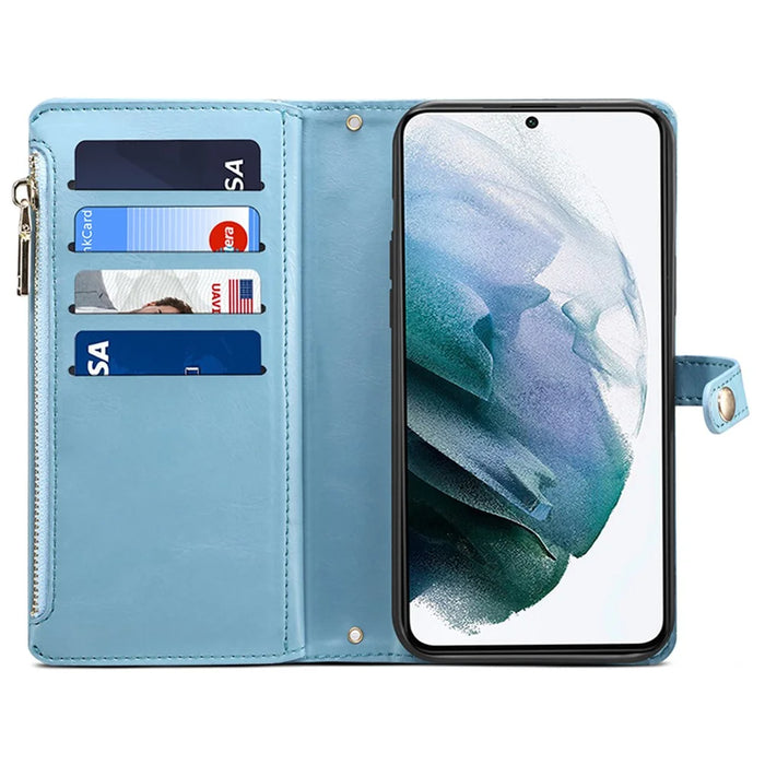 ESEBLE For Samsung Galaxy S24 Case Zipper Pocket Wallet Leather Phone Cover - Blue - 2