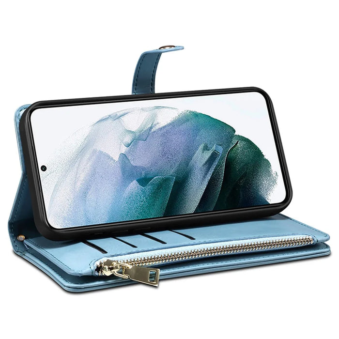 ESEBLE For Samsung Galaxy S24 Case Zipper Pocket Wallet Leather Phone Cover - Blue - 4