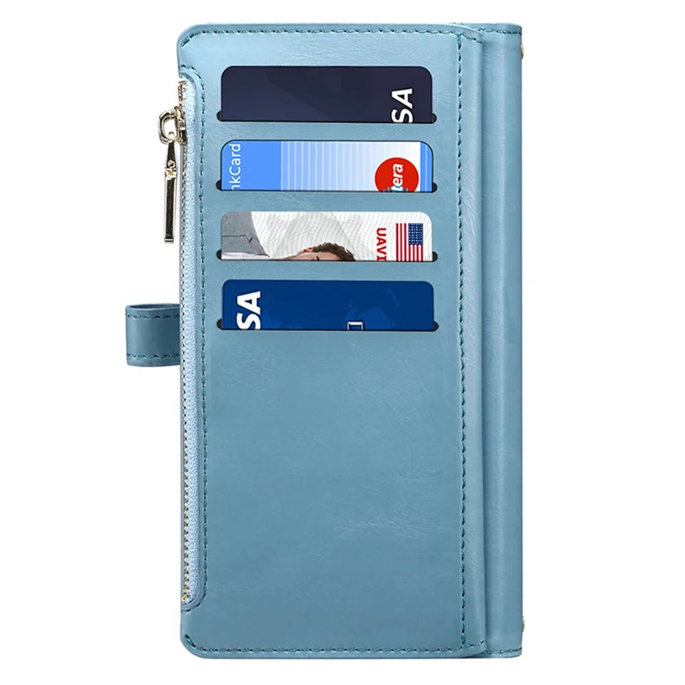ESEBLE For Samsung Galaxy S24 Case Zipper Pocket Wallet Leather Phone Cover - Blue - 7