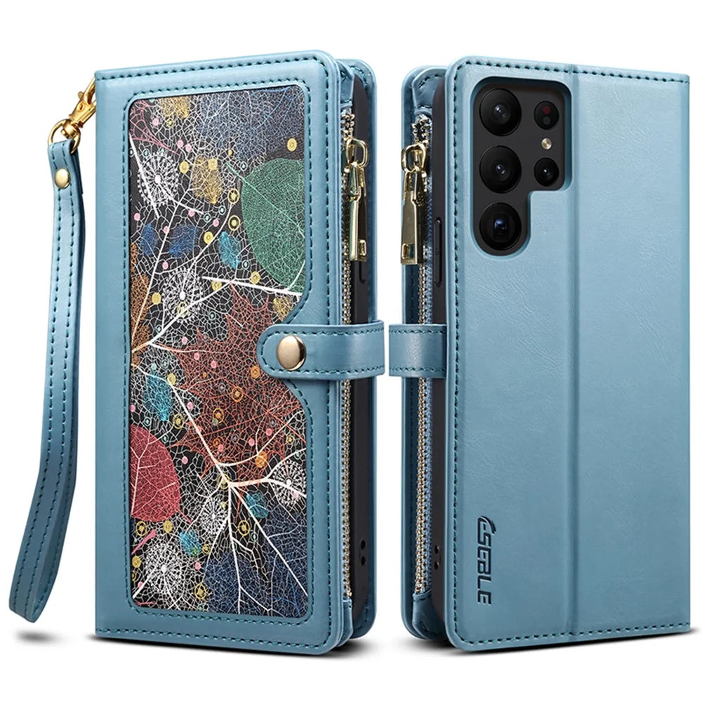 ESEBLE For Samsung Galaxy S24 Ultra Cover RFID Blocking Leather Phone Stand Case - Blue - 1
