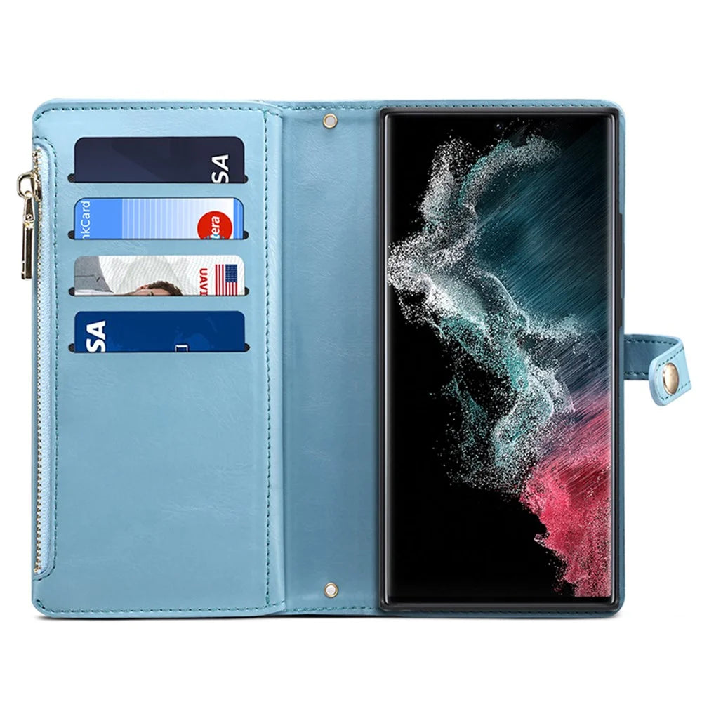 ESEBLE For Samsung Galaxy S24 Ultra Cover RFID Blocking Leather Phone Stand Case - Blue - 2