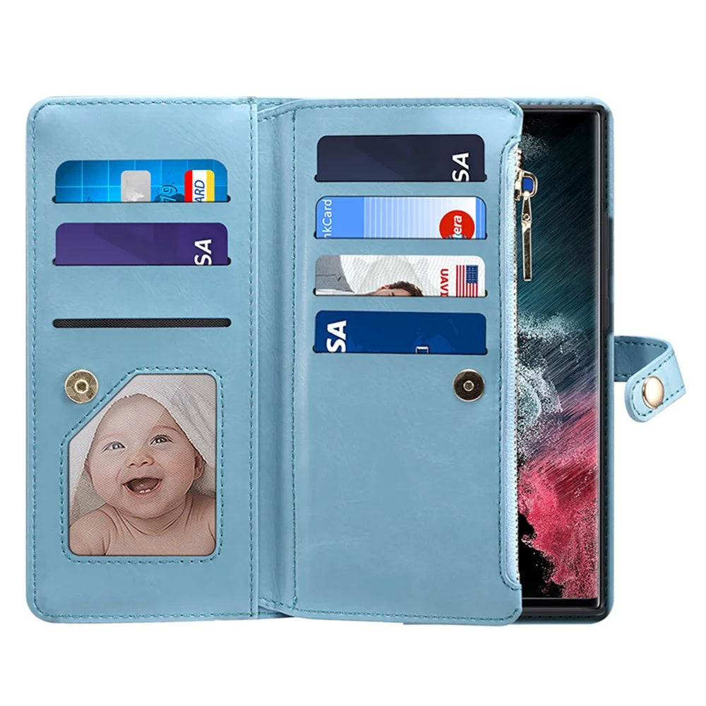 ESEBLE For Samsung Galaxy S24 Ultra Cover RFID Blocking Leather Phone Stand Case - Blue - 4