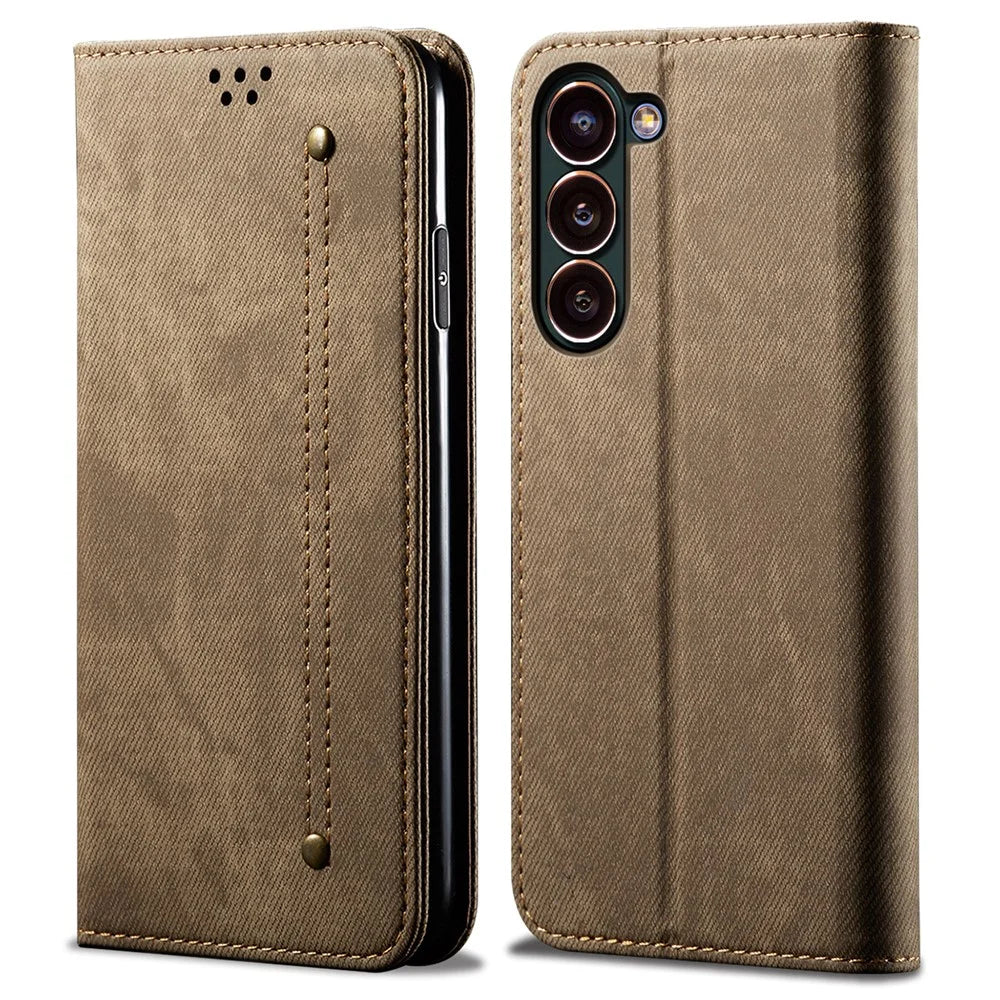 For Samsung Galaxy S24+ Case Flip Stand Wallet PU Leather Cell Phone Cover - Khaki - 1