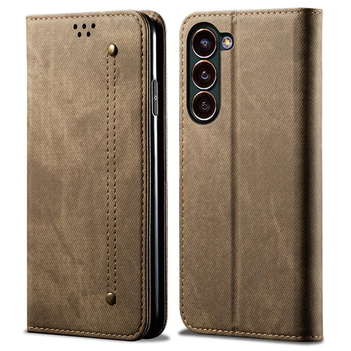 For Samsung Galaxy S24+ Case Flip Stand Wallet PU Leather Cell Phone Cover - Khaki - 1