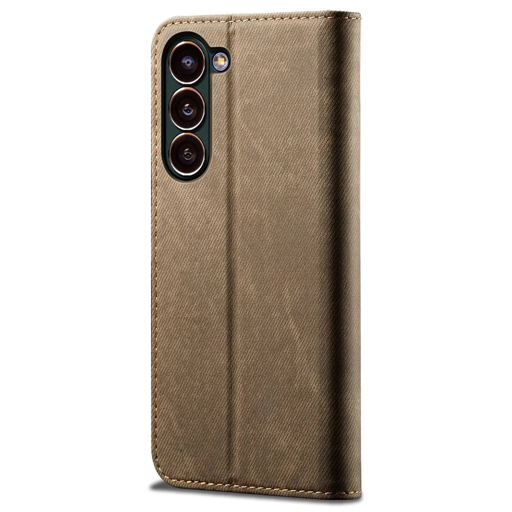 For Samsung Galaxy S24+ Case Flip Stand Wallet PU Leather Cell Phone Cover - Khaki - 6